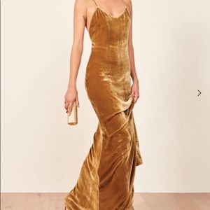 Reformation Rimini Dress Petite Small Gold Velvet